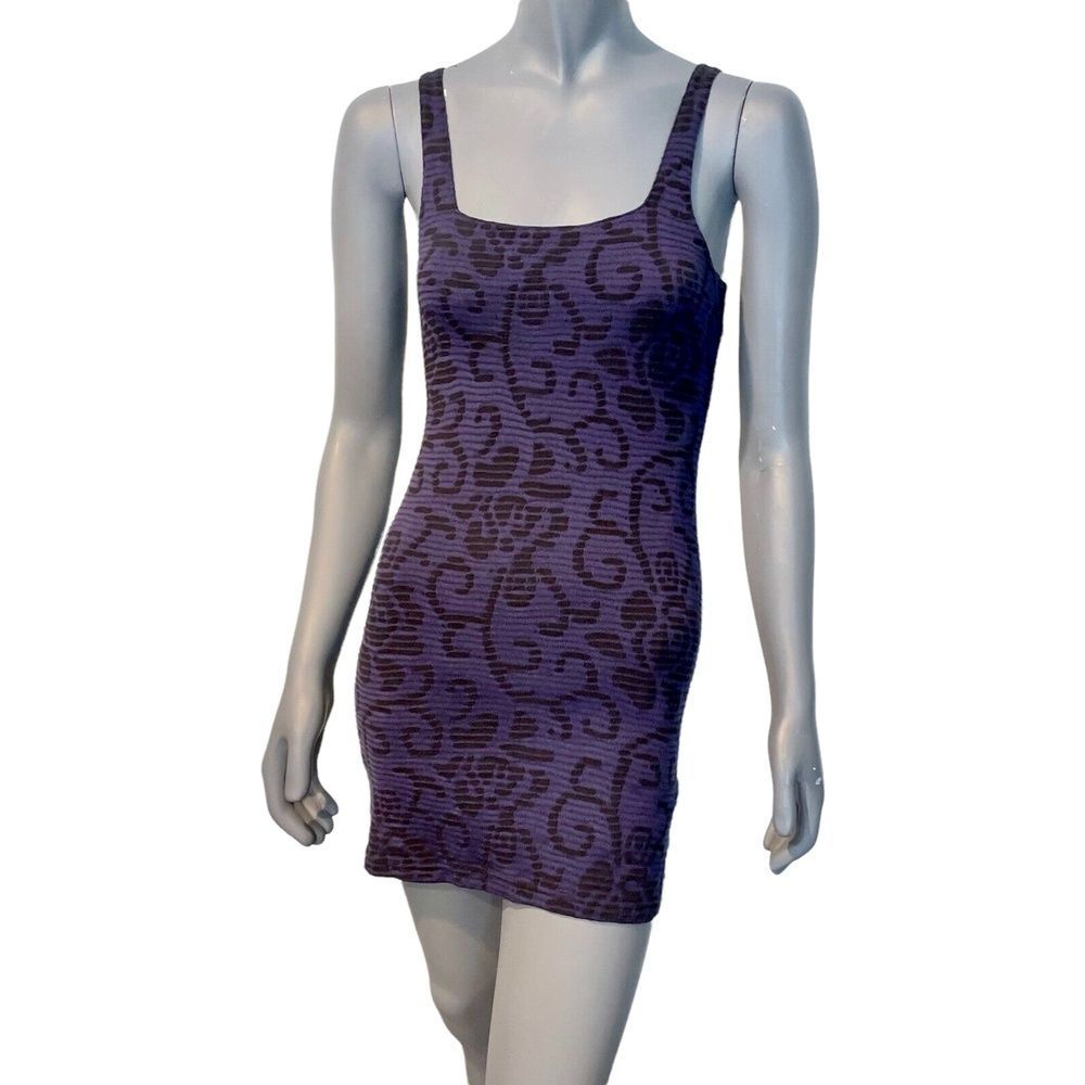 Free People Womens Boydcon Mini Dress Purple Black Print Sleeveless Pullover S